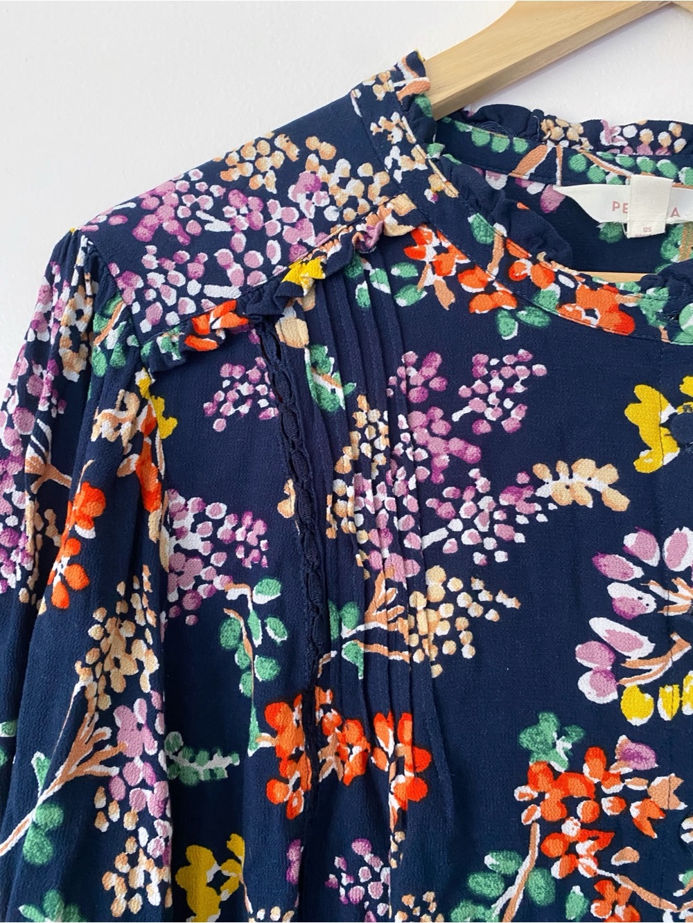 Per Una Navy Floral Pintuck Cottagecore Dress